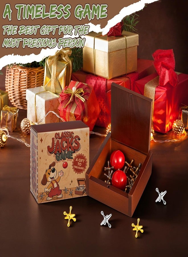 Gejoy 3 Packs Metal Jacks Set with 36 Metal Jacks and 6 Red Rubber Balls in Wooden Box Retro Jackstones Game for Adults Christmas End of Year Family Gatherings Gifts Birthday Party Favors - Image 5